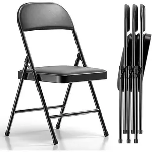 4 Pack Folding Chairs with Padded Cushion and Back, Padded Folding Chairs for Home and Office, Indoor and Outdoor Events (Black, 4 Pack) Folding Chair, Leather Padded Folding Chairs, Easy to Use and Store, Outdoor and Indoor, for Home, Office, Party, Comf