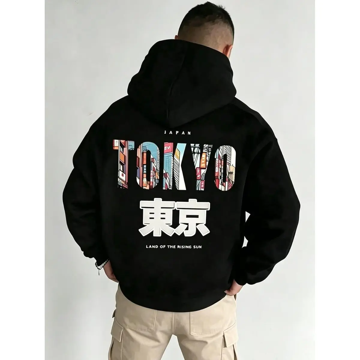 Men's Japanese Crane & Wave Graphic Hoodie| Streetwear Pullover with Mt.Fuji Print, Cozy Long Sleeve Casual Sweatshirt
