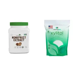 Morning Pep 100% Pure Monk Fruit extract sweetener, No Erythritol | 5 oz and Morning Pep Pure Birch Xylitol (Keto Diet Friendly) Sweetener 5 LBs
