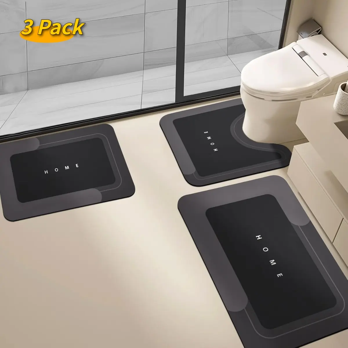 3-Piece Magic Rug Absorbent Bath Mat Set, Quick-Drying Bathroom Floor Mats with Non-Slip Rubber Backing, Multi-Purpose Waterproof Mats for Shower Areas, Kitchen Counters, and Sink Areas (16.9'‘x23.6’'+19.7'‘x23.6’'+19.7'‘x31.9’', Assorted Colors)