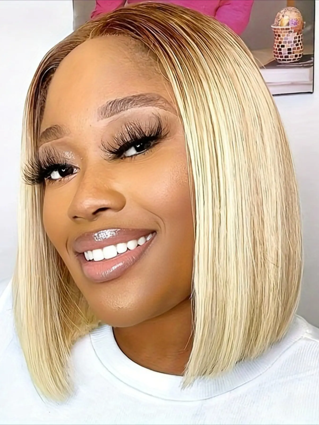 4/613 Ombre Color 13x4 Transparent Lace Frontal Wig Straight Bob Wig Human Hair Wig for Women