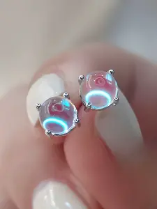 Elegant Silver Color Moonstone Stud Earrings, Hypoallergenic Fashion Ear Pins, Simple Style Jewelry for Daily Wear and Gifting