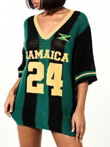 Women's Hollow Out Letter V Neck Casual Breathable Mesh Sporty Tee Shirt Fit, Summer Thin Lightweight Fashion Top for Daily Wear