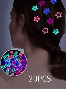 Glow-In-The-Dark Hair Clips Set, 20pcs Cute Star Flower Cloud Design, Luminous Hair Accessory for Women Girls, Daily Wear & Party Use