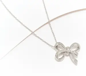 Accents by Affinity Pave Bow 0.25 cttw 18" Necklace, Sterl