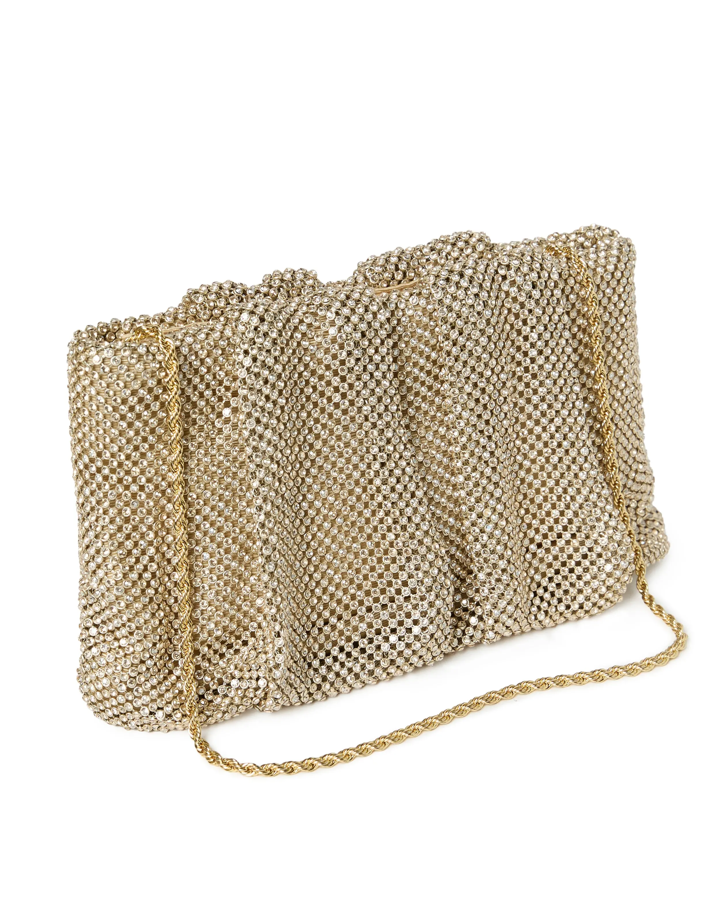 'Loeffler Randall' Serena Gold Diamanté Gathered Clutch