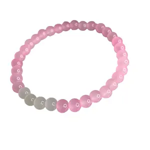 Pink and white cloudy glass beaded bracelet / 6mm beaded jewelry