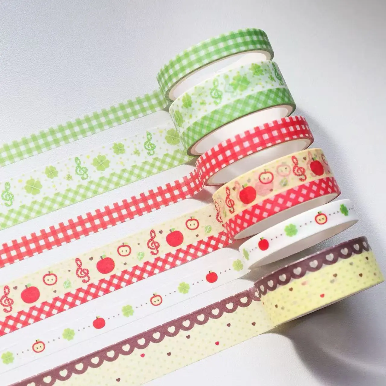 6pc Mix Korean Apple Clover Decorative Paper Tape, Handmade Journal Decoration, DIY Material Roll, Gift Idea, Stickers for Crafting