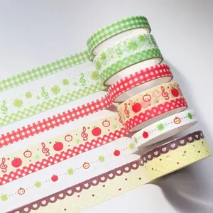 6pc Mix Korean Apple Clover Decorative Paper Tape, Handmade Journal Decoration, DIY Material Roll, Gift Idea, Stickers for Crafting