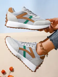 Women's Spring New Fashion Thick Sole Dad Shoes, Versatile Retro Training Shoes, Lace-Up Sports Casual Shoes, Comfortable and Stylish