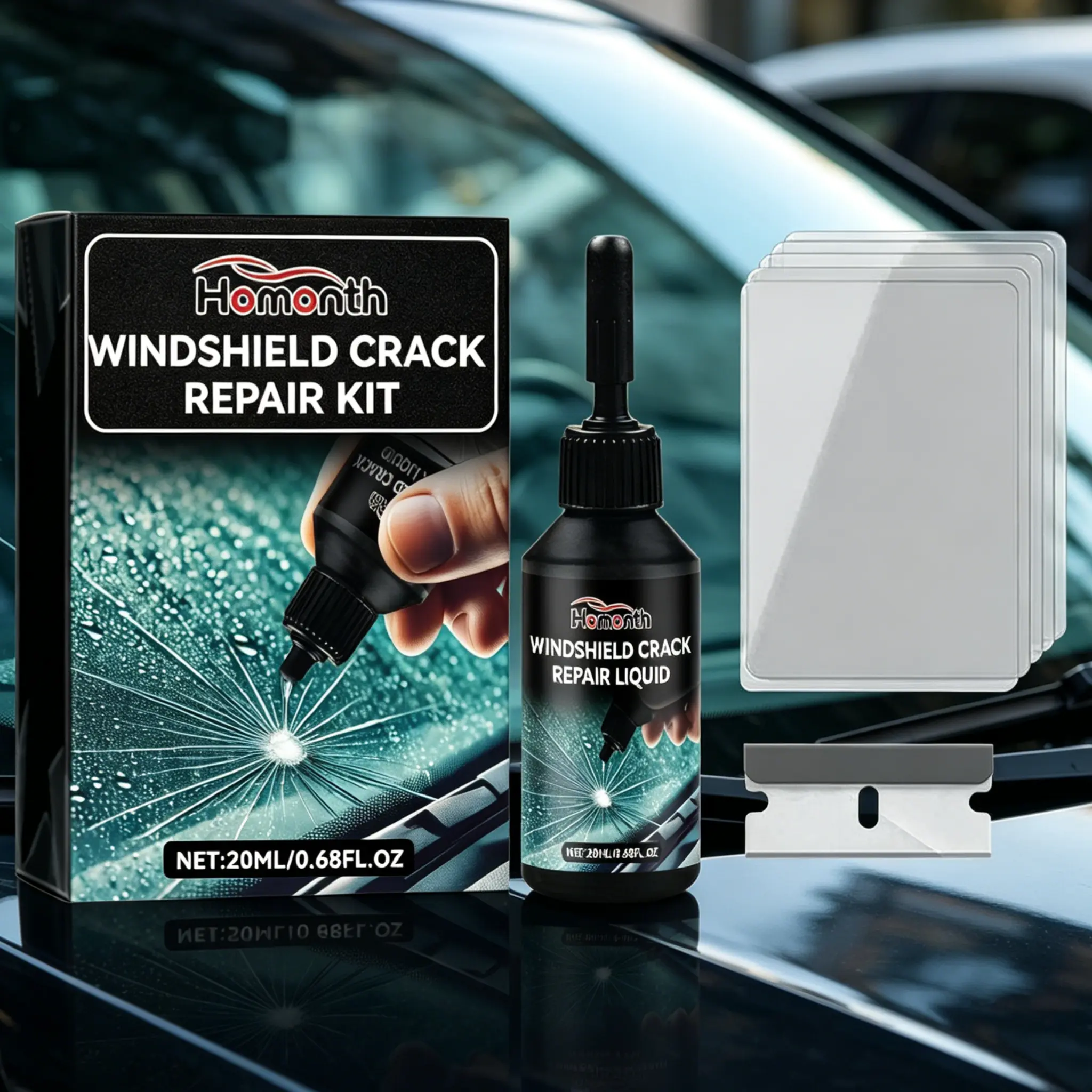 Windshield Crack Repair Kit, DIY Automotive Glass Scratch Remover Fixes Chips, Bulls-Eyes & Hairline Cracks, UV Cure Epoxy Adhesive with Permanent Crystal Clear Finish, Saves Hundreds on Costly Glass Replacement for All Cars, Trucks, SUVs & Vans