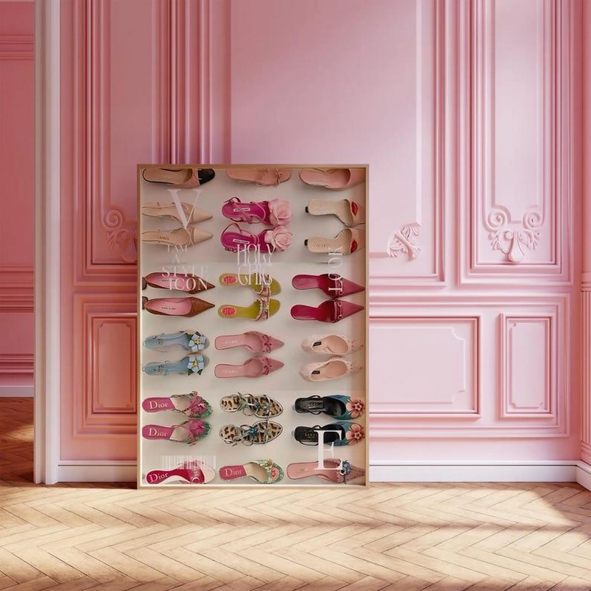 Designer Shoe Wall Art Print, Vogue Fashion Poster, Luxury Pink Shoe Art, Trendy Magazine Poster, Girly Dorm Apartment Art, No Frame