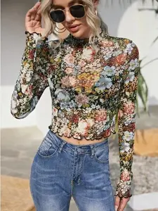 Floral mock neck crop top