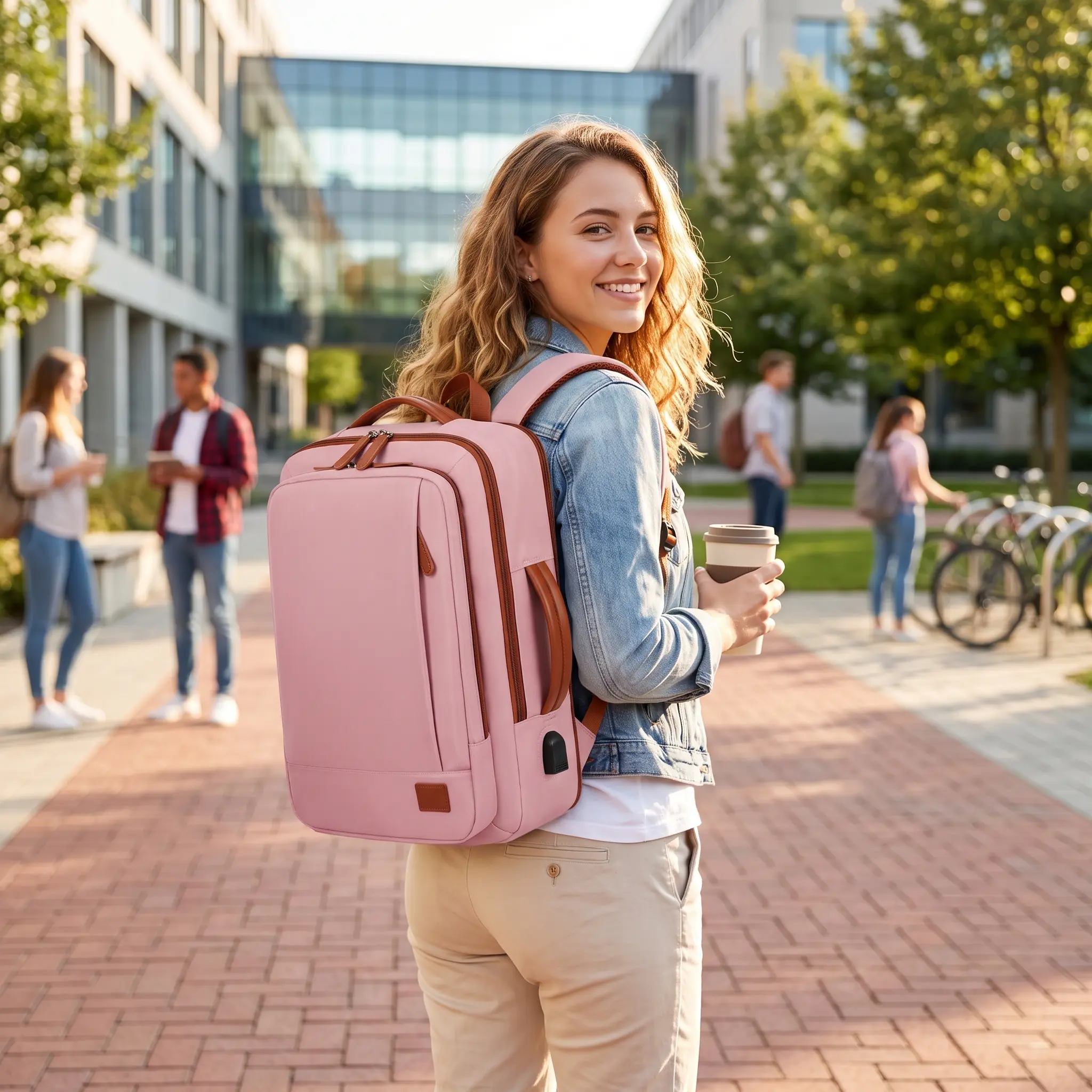 Large capacity backpack with laptop compartment, travel school bag, adjustable shoulder straps and handle design, backpack/shoulder bag | stylish design, travel backpack, large capacity commuter bag