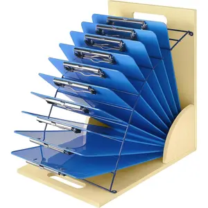Desktop Clipboard Organizer Rack, Wooden and Metal Clipboard Holder, Clipboard Storage Stand for Classroom, Office and Clinic, Assembly Required