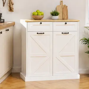 ARCH Kitchen Trash Can Storage Cabinet with 2 Drawers & Tilt Out Trash Cabinet & Door with Storage Rack & 3 Shelves, White MDF Floor Cabinet for Kitchen Dining Room Living Room, 13.77x39.37x35.43 in, White Color Options, MDF Material