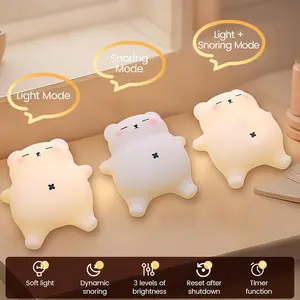 Sleepy Snoring Bear Night Light ,Novelty Nursery Nightlight for Kids, Dimmable\/Timer\/Rechargeable USB-C, Food-Grade Silicone LED Squishy Animal Bedside Lamp,Funny Gifts for Boys Girls Baby,Room Decor