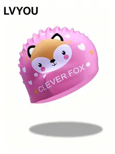 Tour Kids Silicone Swim Cap, Unisex Long Hair Waterproof Ear Protection, Comfortable Non-Pressing Cute Swim Hat, Swimming Gear