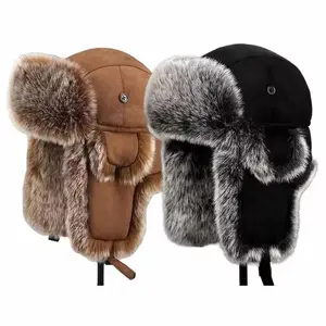 1 Piece Men's Winter Plush Pilot Hat, Faux Fur Russian Ushanka Hat, Hunting Hat with Ear Flaps Women's Gift Snowboarding Practical