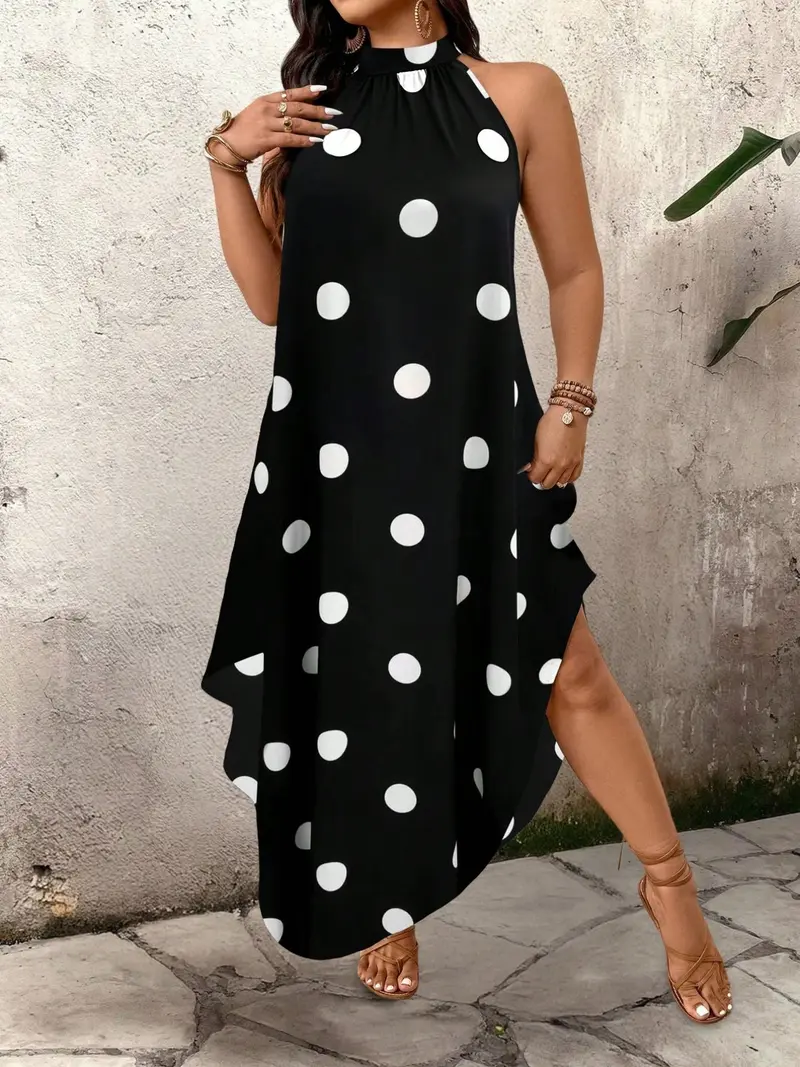 plus size polka dot dress Plus Size Cold Shoulder Polka Dot Dress, Apricot Gelato, 14/16 main image 1