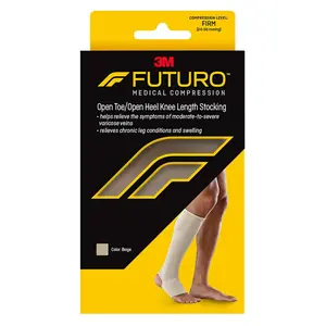 Futuro Unisex Therapuetic Open Toe Heel Knee Length Stocking Firm Compression 20 to 30mm Hg Size Large Pair Beige Color 1Ea
