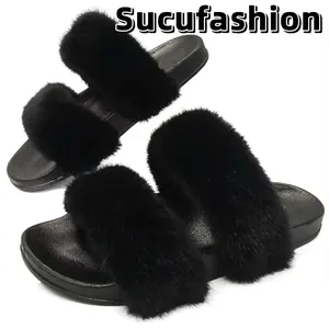 Classic Women's Comfortable Slip-On Slippers with Rubber Sole, 2 Band Design, Fuzzy Upper, Soft Foam, Soft Breathable Lining, Ideal