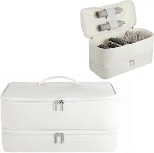 Protect Your Styling Arsenal with This Double-Layer Travel Case – Specifically Designed for Shark Flexstyle, SpeedStyle, and Dyson Airwrap, Featuring Custom Compartments for the Styler and All Attachments in a Portable, Beige Organizer Bag