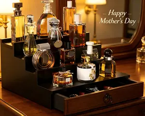 LED Illuminated 4-Tier Display Shelf – Stylish Perfume, Dessert & Aromatherapy Organizer for Vanity, Dresser & Countertop Three-Tier Wooden Cologne