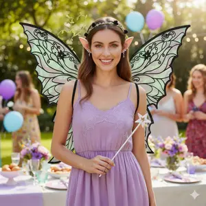 Adult & Girl Fairy Wings Costume Set, Includes Wreath, Magic Wand, Elf Ears, Organza Butterfly Wings, Perfect for Role-Playing Parties