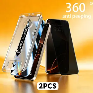 [2PCS] 360° Privacy [4 sides Privacy] Screen Protector [UP, DOWN, LEFT, RIGHT] Anti peeping , Tempered Glass, 9H scratch-resistant，electroplated hydrophobic layer，Full Protection，One-click dust-free installation. Suitable for iPhone series