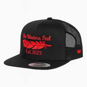TWF Feather in the Wind Black YP Flatbill - Red Embroidery TWF Feather in the Wind Black YP Flatbill - Red Embroidery
