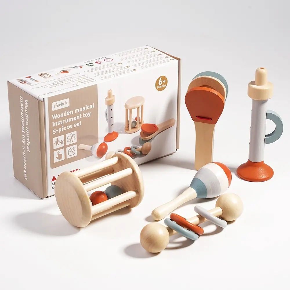 Musical Instruments for Toddler, 5 Pack Montessori Percussion Instruments Set, Rattle Maracas, Sensory Play, Wooden Baby Musical Instruments, Preschool Fine Motor Skills Development, Birthday Gift for Toddler