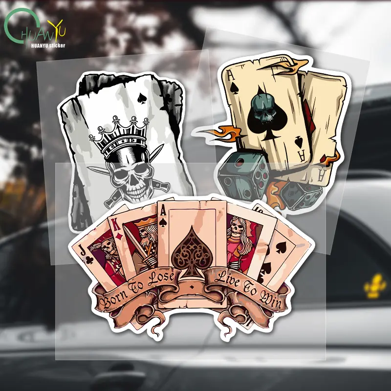 Funny Car Sticker Retro Poker Joker Skeleton Spades Ace Anime Decal Decor for RV Auto Motocross Racing Laptop Trunk Wall