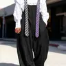 Unisex Fashion Striped Tie Rompers, Casual Slim-Fit Long Pants, All-Season A-Type Design, Plain Surface, Below Knee Hem, Overalls Romper