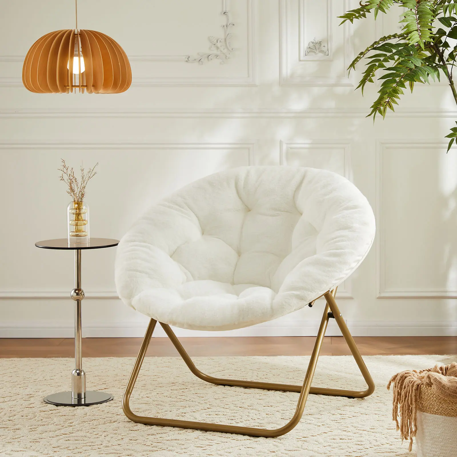 Faux Fur Saucer Chair for Adults - Furry Accent, Modern Upholstered Comfy Seat with Metal Frame, 226lb Capacity for Living Room, Bedroom, Furry Accent Chair, Modern Upholstered Chair