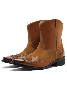 Men Western Cowboy Boots with High Heels Pointed Tips Classic Fashion Splicing Embroidered Men Knight Boots