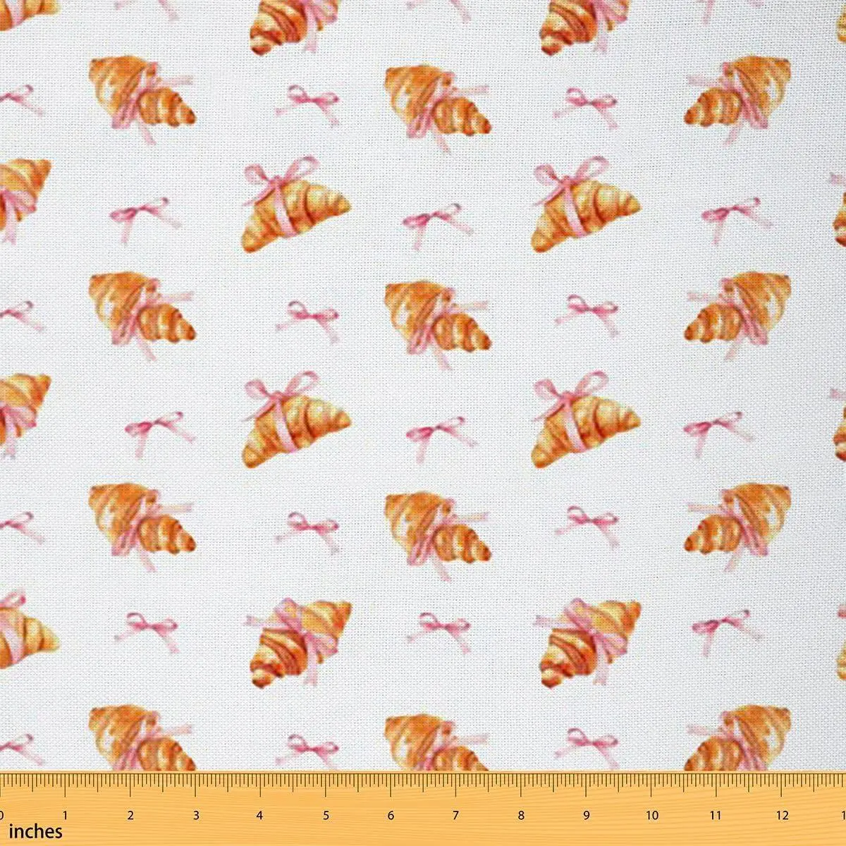 Croissant Fabric,Bow Tie Bread Cute Butterfly Indoor Outdoor Fabric,Funny Sweet Food Soft Flannel Polyester No Stretch Fabrics Sewing Lovers,Pink Yellow