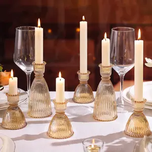 Candlestick Holders Set of 6-4pcs 3.5"& 2 count 6" Assorted Taper Candle Holder Centerpieces for Wedding, Ribbed Glass Candle Holders Bulk for Party Table Decor, Modern  Decor