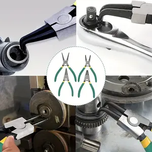 7-Inch 4pcs Snap Ring Pliers Set - Heavy Duty Internal/External Circlip Tools Kit with Straight & Bent Jaws for Easy Ring Removal & C-Clip Retention - Durable CR-V Steel Construction with Storage Case circlip plier Safety Wire Multi Function