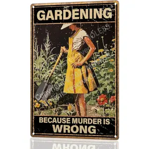 Funny Garden Sign – Gardening Because Murder Is Wrong | 12x8″ Vintage Metal Sign for Outdoor Garden Decor - Humorous Gardening Gift for Women & Plant Lovers