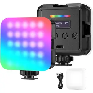 Magnetic RGB Video Light, 360? Full Color RGB61 LED Camera Light with 3 Cold Shoe Mounts/CRI 97+/20 Scene Modes/2500K-8500K/2000mAh Rechargeable Portable Photography Selfie Lighting