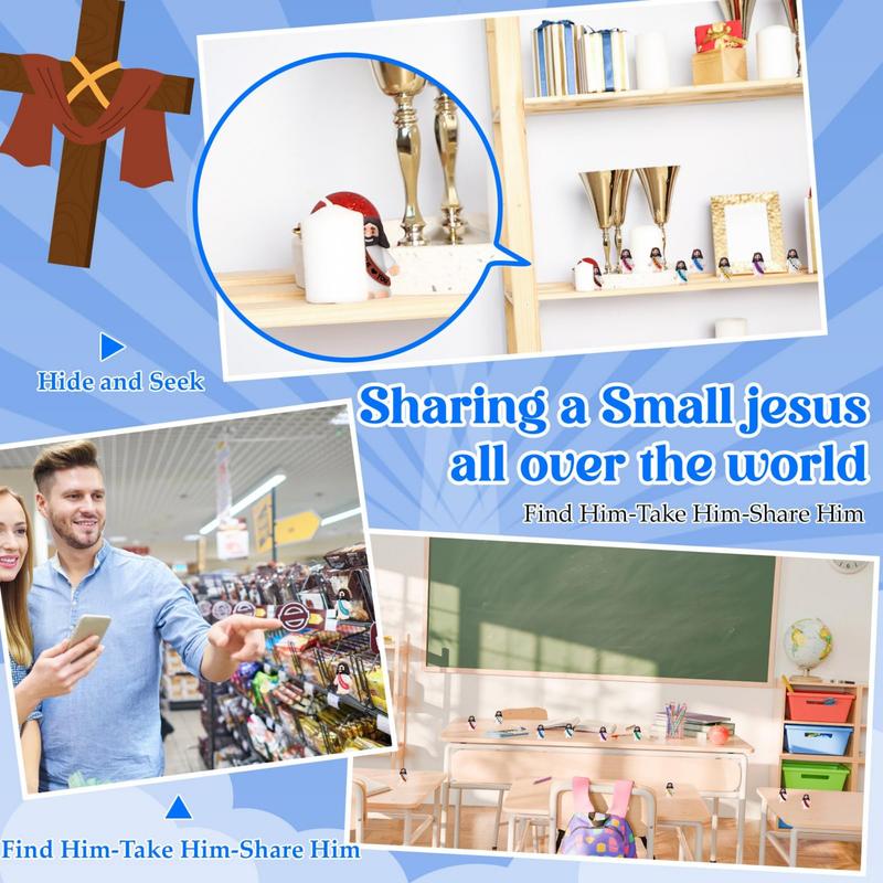 100PCS Mini Jesus Figures Multicolor Original Design Jesus Loves You Little Christ Rubber Hide and Seek Toys Religious Gifts Easter Egg Stuffers Christmas Sunday School Baptism Party Favors