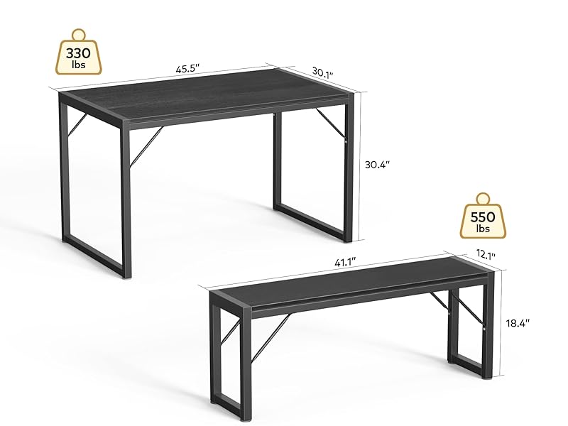 Gizoon 45.5" Dining Table Set for 4 with 2 Benches Kitchen Table Set with Metal Frame & MDF Board Space-Saving Dinette for Kitchen Dining Room Apartment Furniture
