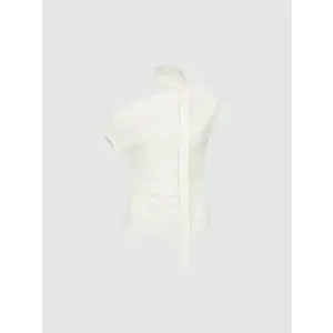 URBAN REVIVO Women's Clothes Fitted Casual Viscose Shortsleeve Blouse - 2026 Scarf Neck, 1-Shoulder, Ruched Top for Women's Clothes