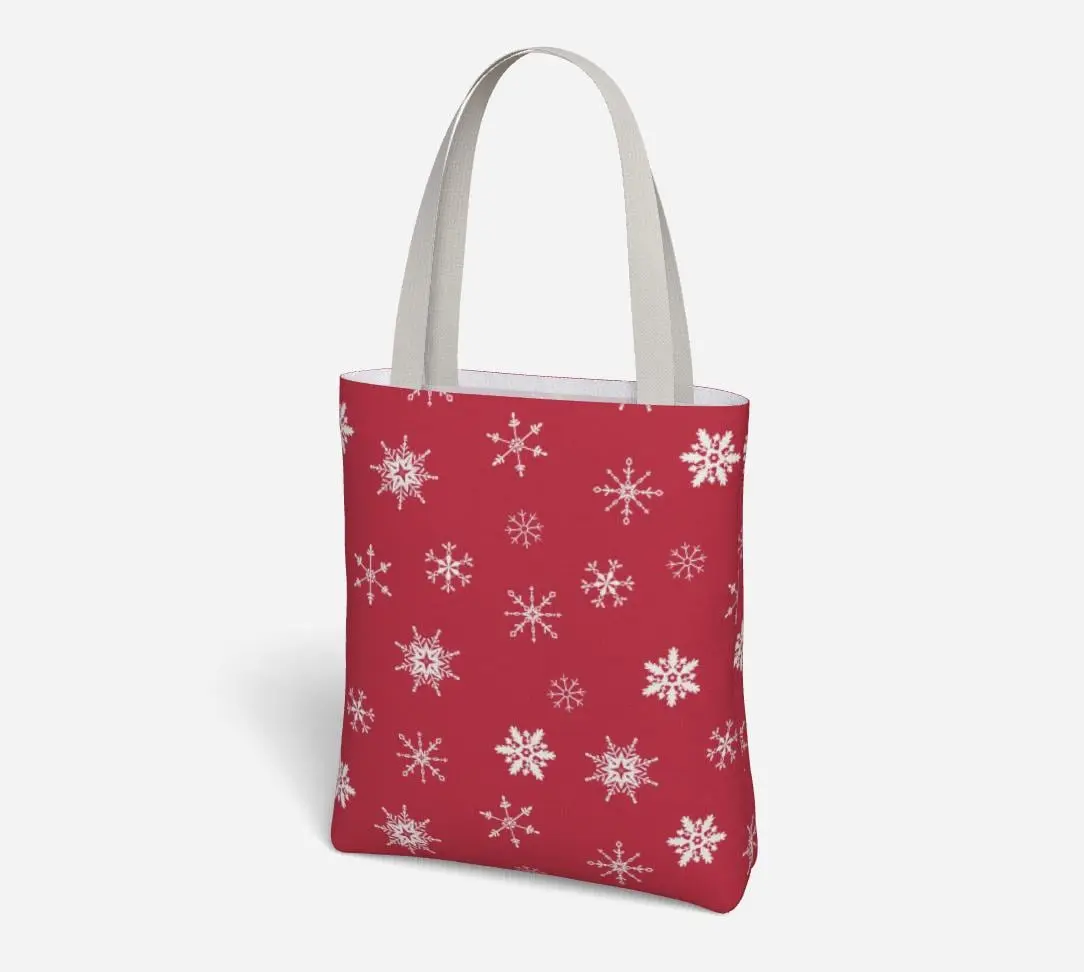 Snowflake Pattern Tote Bag | Classic Winter Tote | Holiday Market Bag | Hand-Drawn Snowflakes