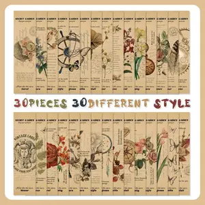 30 Pcs Vintage Secret Garden Paper Bookmarks - Antique Floral & Retro Motif (Clock/Feather/Plant) Page Markers, Aesthetic Reading Accessories for Book Lovers