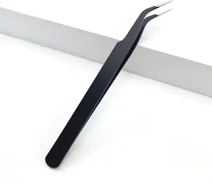 Black & Pink Precision Curved Tweezers for Nail Gems & False Lashes, Easy-to-Use Beauty Tool for DIY Nail Art & Makeup