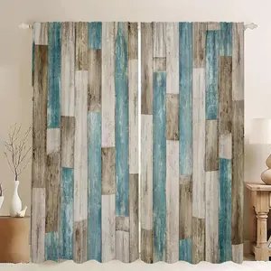 Wood Grain Print Curtain, 2 Counts/set Modern Simple Pocket Hanging Curtain, Window Blocking Curtain for Home Living Room Bedroom Kitchen Office Bathroom