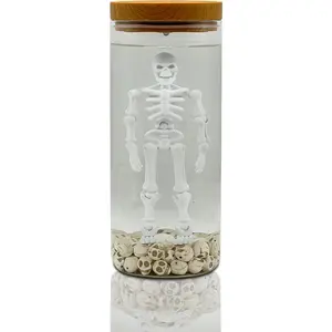 Skeleton Water Lamp - Spooky  Skeleton in Jar with Skulls, Creepy Halloween Decoration, Scary  Decor for , Party, or Collector  (White)