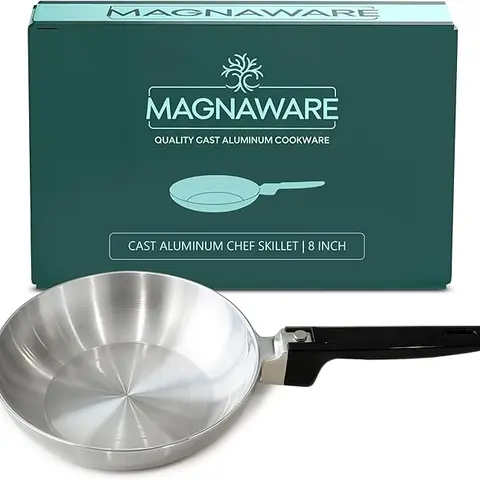 MAGNAWARE 8-Inch Chef Skillet Lightweight Cast Aluminum Nonstick Frying Pan Quick & Even Heat Distribution Professional Quality Cookware - Ceramic